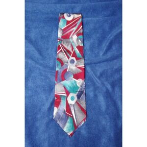 Vintage Geometric Necktie Colorful Abstract Vapor Wave Silk EUC 80s 90s
